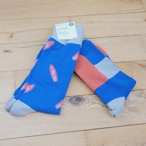 NEW Bundle 2 Pairs Mens Crew Socks Cotton Surf Board Mutlicolored Blocks Sz 7-11